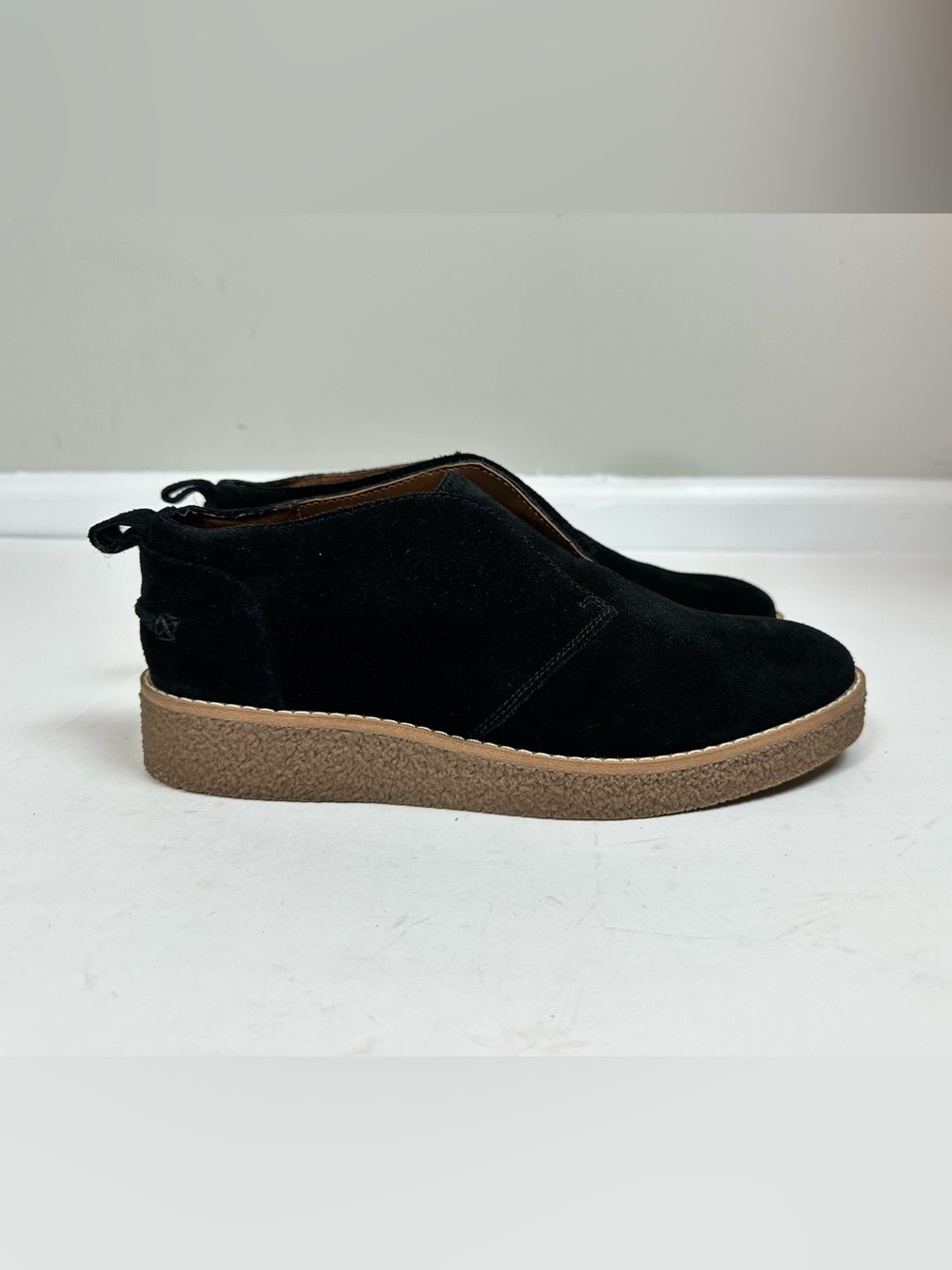 Franco Sarto Cliff Women’s 7.5M Black Suede Leather Slip On Booties Crepe Sole